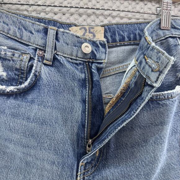 We the Free Jeans Womens 25 Blue Medium Wash Distressed Straight High Rise - Picture 5 of 14